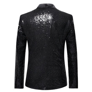 PARKLEES Men's Fashion Premium Quality Shiny Black Gold Silver Sequin Glitter Fancy Embellished Blazer Jacket - Divine Inspiration Styles