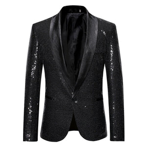 PARKLEES Men's Fashion Premium Quality Shiny Black Gold Silver Sequin Glitter Fancy Embellished Blazer Jacket - Divine Inspiration Styles