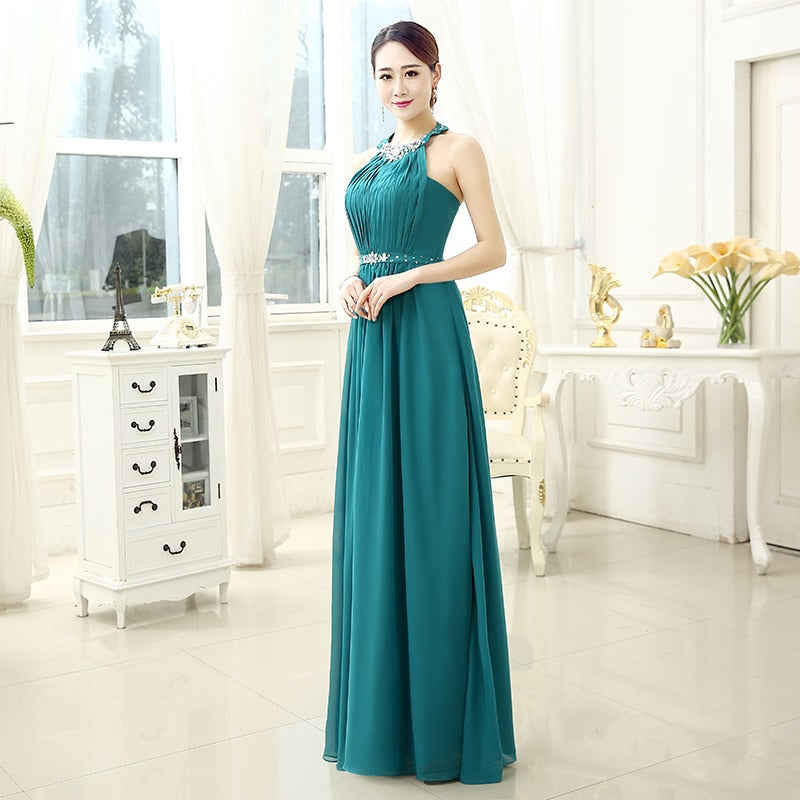 EMMY Formal Women's Elegant Fine Fashion Vintage Teal Green Halter A-Line Formal Dress Teal Green / 6