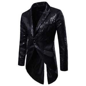 PARKLEES Men's Fashion Shiny Gold Sequin Glitter Fancy Embellished Long Tuxedo Blazer Jacket - Divine Inspiration Styles