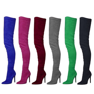 TAMANNA Women's Elegant Fine Fashion Elastic Velvet Thigh High Dress Boots - Divine Inspiration Styles