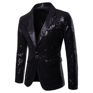PARKLEES Men's Fashion Shiny Gold Sequin Glitter Fancy Embellished Blazer Jacket - Divine Inspiration Styles