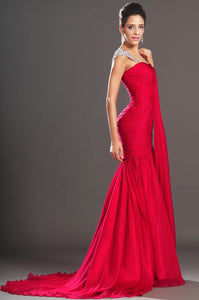 EMMY FORMAL Women's Elegant Fine Fashion Vintage Mermaid Cap Sleeve Red Formal Dress