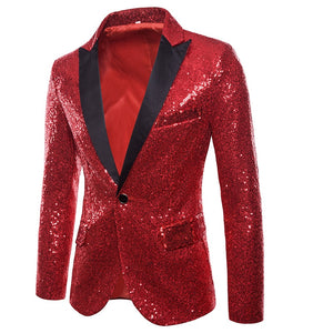 PARKLEES Men's Fashion Shiny Gold Sequin Glitter Fancy Embellished Long Tuxedo Blazer Jacket - Divine Inspiration Styles