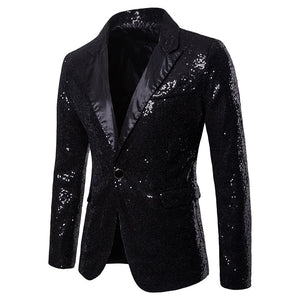 PARKLEES Men's Fashion Shiny Gold Sequin Glitter Fancy Embellished Long Tuxedo Blazer Jacket - Divine Inspiration Styles