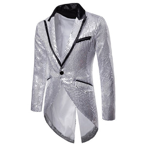 PARKLEES Men's Fashion Shiny Gold Sequin Glitter Fancy Embellished Long Tuxedo Blazer Jacket - Divine Inspiration Styles