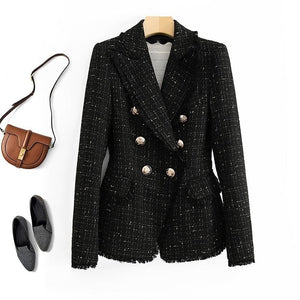 ELIANA Women's Elegant Stylish Fashion Office Business Casual Professional Style Woven Plaid Blazer Jacket - Divine Inspiration Styles