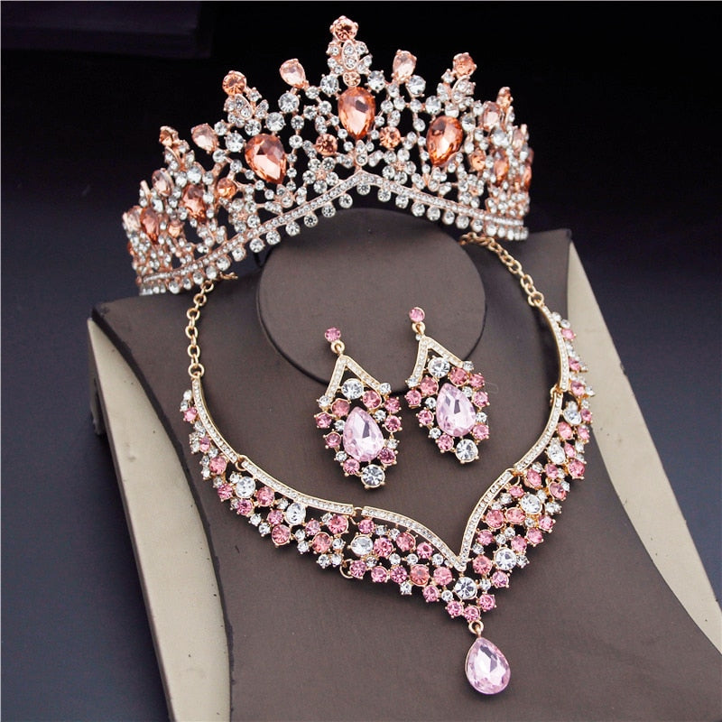 CM Women's Fashion Elegant Style Royal Queen Bridal Tiara Crown Earrings Necklace Jewelry Set - Divine Inspiration Styles