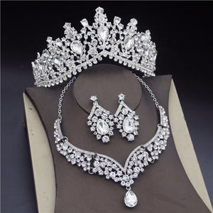 CM Women's Fashion Elegant Style Royal Queen Bridal Tiara Crown Earrings Necklace Jewelry Set - Divine Inspiration Styles