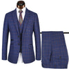 SZSUITS Men's Premium Quality (Jacket + Vest + Pants) 3 Piece Formal Wear Navy Blue & Gray Plaid Suit Set