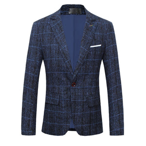 BRADLEY Men's Fashion Premium Quality Navy Blue Black Gray & Khaki Plaid Style Blazer Suit Jacket