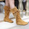 WESLEY Design Women's Stylish Elegant Fashion Suede Leather Accent Bohemian Style Fringe Mid-Calf Boot Shoes - Divine Inspiration Styles