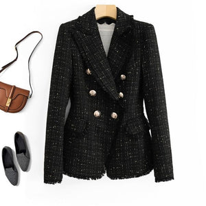 ELIANA Women's Elegant Stylish Fashion Office Business Casual Professional Style Woven Plaid Blazer Jacket - Divine Inspiration Styles