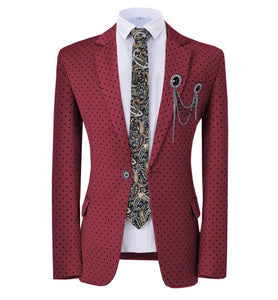 GMSUITS Men's Fashion Formal Luxury Style Purple Polka Dots Blazer Suit Jacket