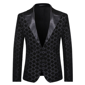 PARKLEES Men's Fashion Shiny Plaid Gold Silver Black Sequin Glitter Fancy Embellished Blazer Jacket - Divine Inspiration Styles