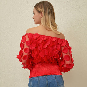 CARA Design Women's Fashion Stylish Round Patchwork Chiffon Blouse