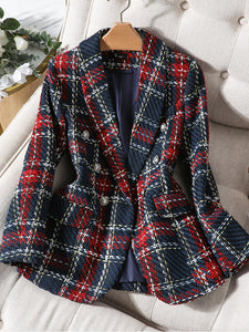 CAROLINE Design Collection Women's Elegant Stylish Fashion Office Professional Woven Plaid Blazer Jacket - Divine Inspiration Styles