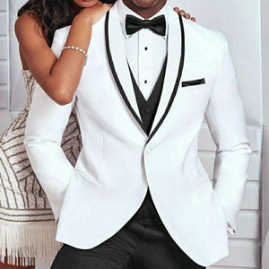 BRADLEY SUITS Men's Fashion Formal 3PCS Black & White Tuxedo (Jacket + Pants + Vest) Suit Set - Divine Inspiration Styles