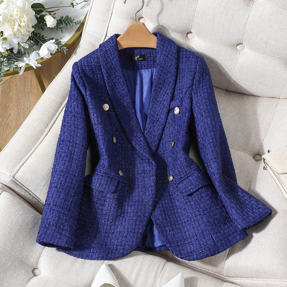 CAROLINE Design Collection Women's Elegant Stylish Fashion Office Professional Woven Plaid Blazer Jacket - Divine Inspiration Styles