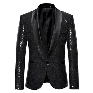 PARKLEES Men's Fashion Shiny Gold Sequin Glitter Fancy Embellished Blazer Jacket - Divine Inspiration Styles