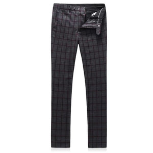 SZSUITS Men's Premium Quality (Jacket + Vest + Pants) 3 Piece Formal Wear Navy Blue & Gray Plaid Suit Set