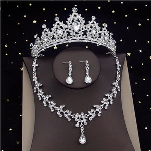 CM Women's Fashion Elegant Stylish Vintage Luxury Royal Queen Bridal Tiara Crown Earrings Necklace Jewelry Set - Divine Inspiration Styles