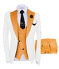 KENTON SUITS Men's Fashion Formal 3 Piece Tuxedo (Jacket + Pants + Vest) White & Gold Suit Set