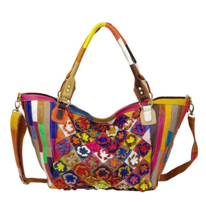 LEA Design Women Fashion Genuine Leather Multi-Color Patchwork Handbag - Divine Inspiration Styles