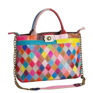 LEA Design Women's Fashion Genuine Leather Patchwork Design Shoulder Handbag - Divine Inspiration Styles