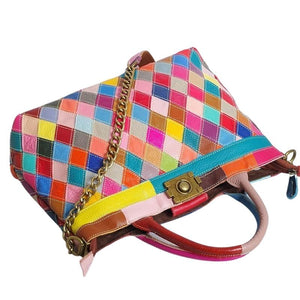 LEA Design Women's Fashion Genuine Leather Patchwork Design Shoulder Handbag - Divine Inspiration Styles