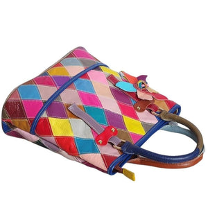 LEA Design Women's Fashion Genuine Leather Patchwork Geometric Design Handbag - Divine Inspiration Styles