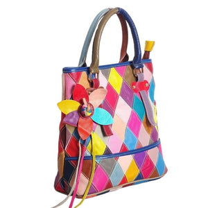 LEA Design Women's Fashion Genuine Leather Patchwork Geometric Design Handbag - Divine Inspiration Styles
