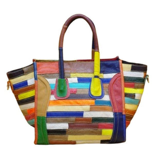 LEA Design Women's Fashion Genuine Leather Stylish Multi-Color Stripes Handbag - Divine Inspiration Styles