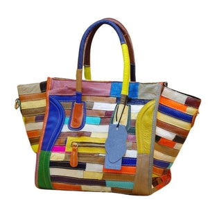 LEA Design Women's Fashion Genuine Leather Stylish Multi-Color Stripes Handbag - Divine Inspiration Styles