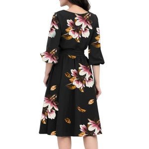 LILLIAN Design Women's Fashion Elegant Stylish Vintage Floral Print Dress - Divine Inspiration Styles