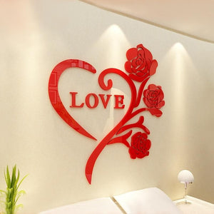 LOVE ROSE Flower Design Home Decoration 3D Acrylic Wall Sticker for Home Decor - Divine Inspiration Styles