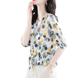MARLEY Design Women's Fashion Stylish Polka Dots Chiffon Blouse Top - Divine Inspiration Styles