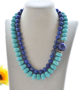 MCTS Women's Elegant Fashion Stylish Genuine Blue Lapis-Lazuli & Turquoise Necklace Jewelry - Divine Inspiration Styles