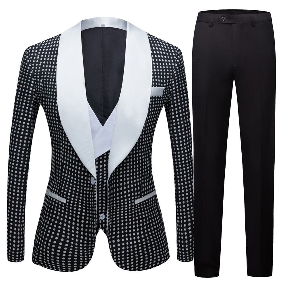 Black and White Embroidered Velvet Tuxedo Suit | Men's Suits