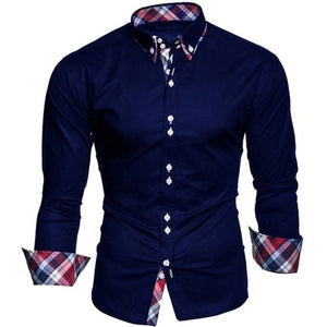 T-BIRD Men's Business Casual Fashion 3/4 Long Sleeves Solid & Plaid Social Dress Shirt - Divine Inspiration Styles