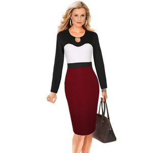 NAIVE SHINE Women's Fashion Multi-Color Elegant Patchwork Office Dress