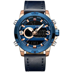NAVIFORCE Men's Luxury Brand Analog & Digital Leather Sports Watch - Divine Inspiration Styles