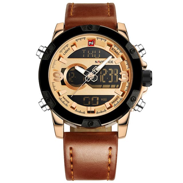 NAVIFORCE Men's Luxury Brand Analog & Digital Leather Sports Watch - Divine Inspiration Styles