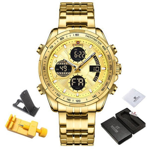 NAVIFORCE Men's Luxury Fine Fashion Premium Top Quality Triple Dial Multifunction Stainless Steel Watch - Divine Inspiration Styles