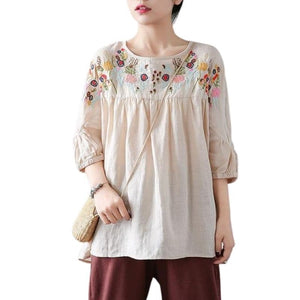 NEVETTE Women's Fashion Vintage Tunic Linen Premium Quality Embroidery Blouse - Divine Inspiration Styles