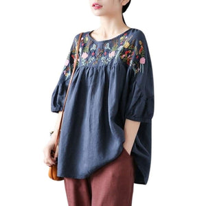 NEVETTE Women's Fashion Vintage Tunic Linen Premium Quality Embroidery Blouse - Divine Inspiration Styles