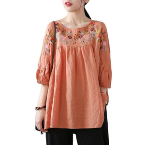 NEVETTE Women's Fashion Vintage Tunic Linen Premium Quality Embroidery Blouse - Divine Inspiration Styles
