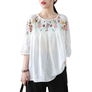 NEVETTE Women's Fashion Vintage Tunic Linen Premium Quality Embroidery Blouse - Divine Inspiration Styles