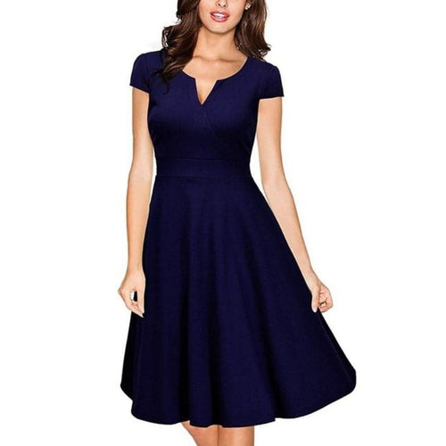 OXI Women's Fashion Formal V Neck A-line Dress Audrey Hepburn Style - Divine Inspiration Styles