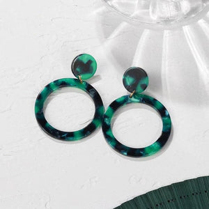 PXM Women's Fashion Stylish Statement Green Geometric Gold Tone Drop Earrings - Divine Inspiration Styles